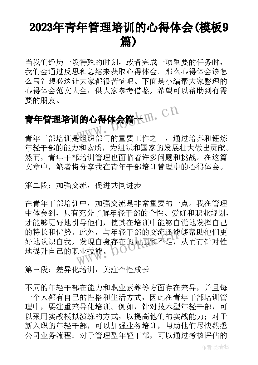 2023年青年管理培训的心得体会(模板9篇)