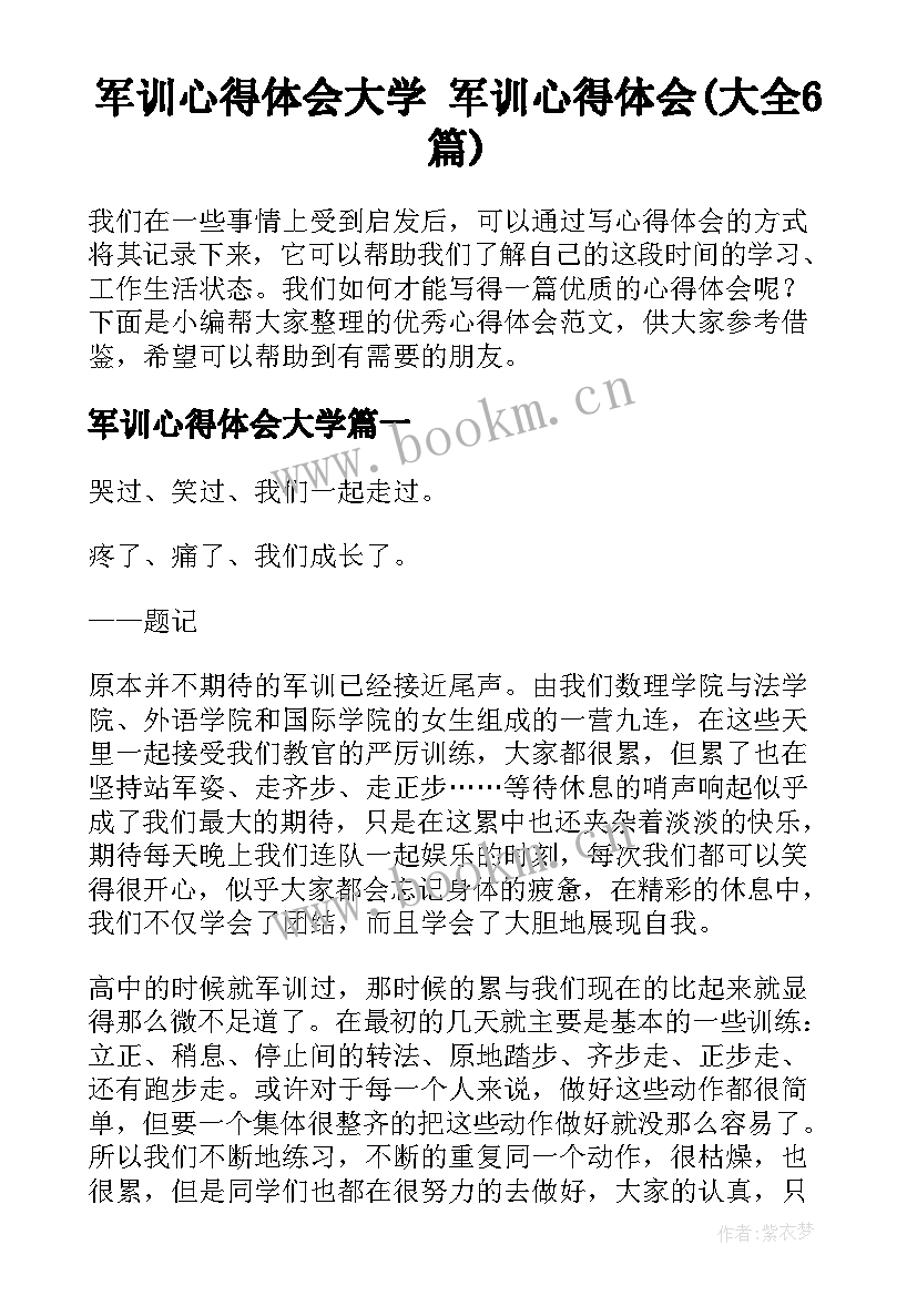 军训心得体会大学 军训心得体会(大全6篇)