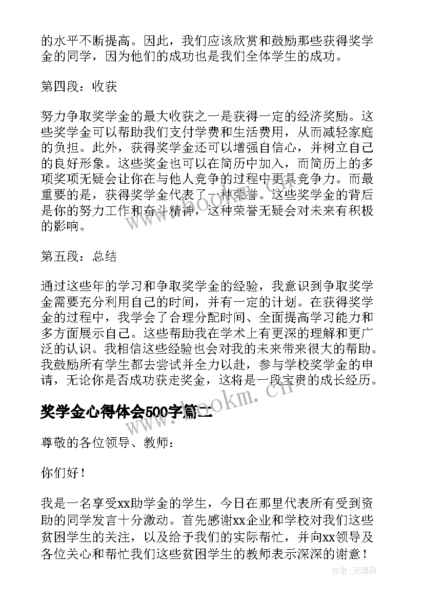 2023年奖学金心得体会500字(汇总8篇)