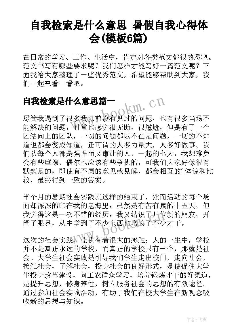 自我检索是什么意思 暑假自我心得体会(模板6篇)