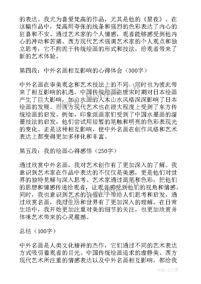 2023年中外名画心得体会200字(汇总5篇)