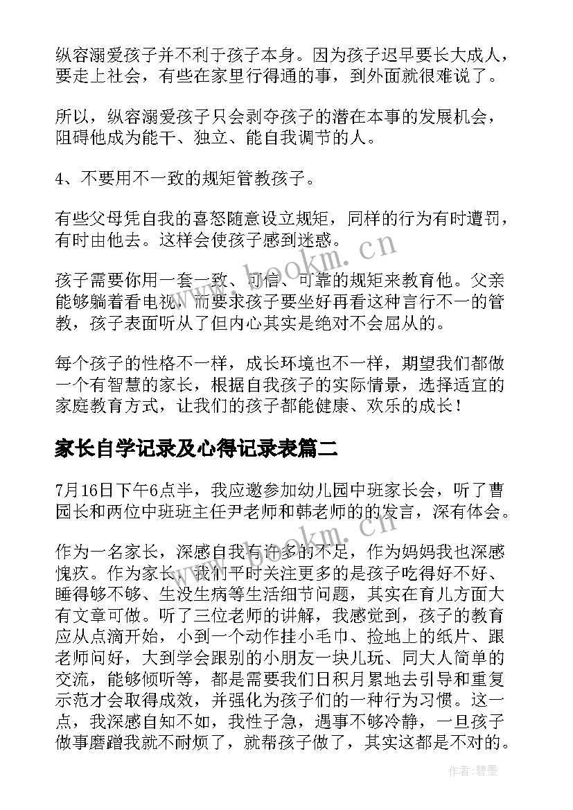 2023年家长自学记录及心得记录表(大全8篇)