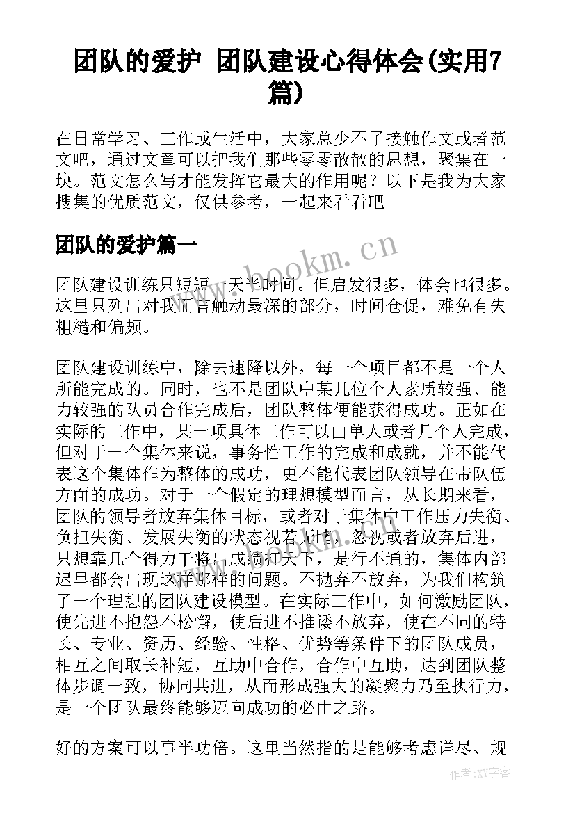 团队的爱护 团队建设心得体会(实用7篇)