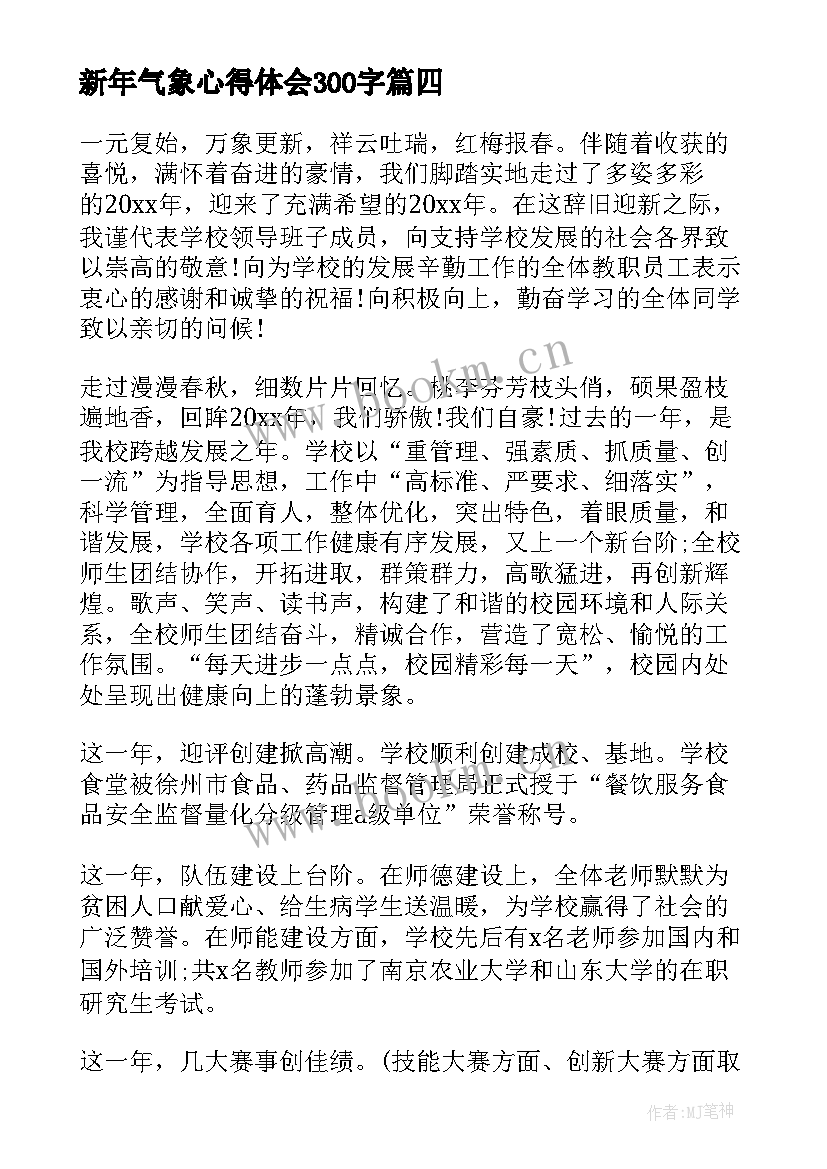 最新新年气象心得体会300字(模板10篇)