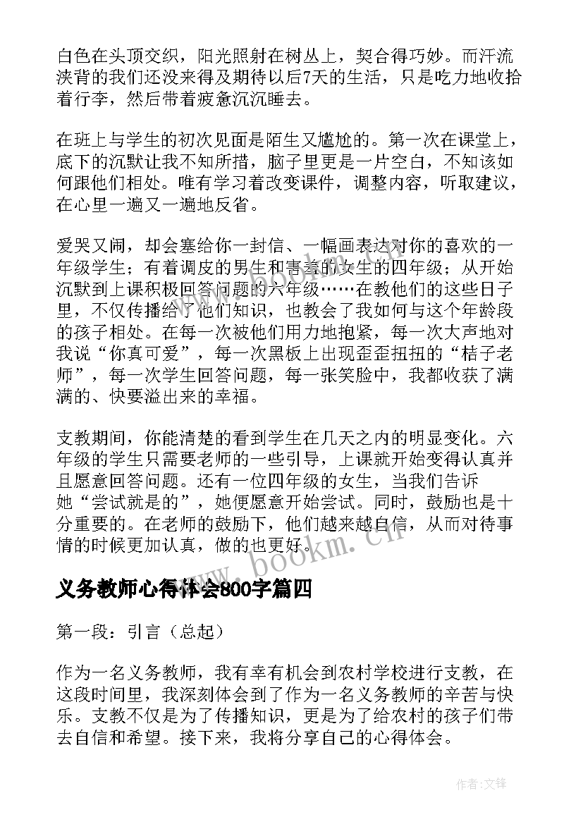 最新义务教师心得体会800字(精选5篇)