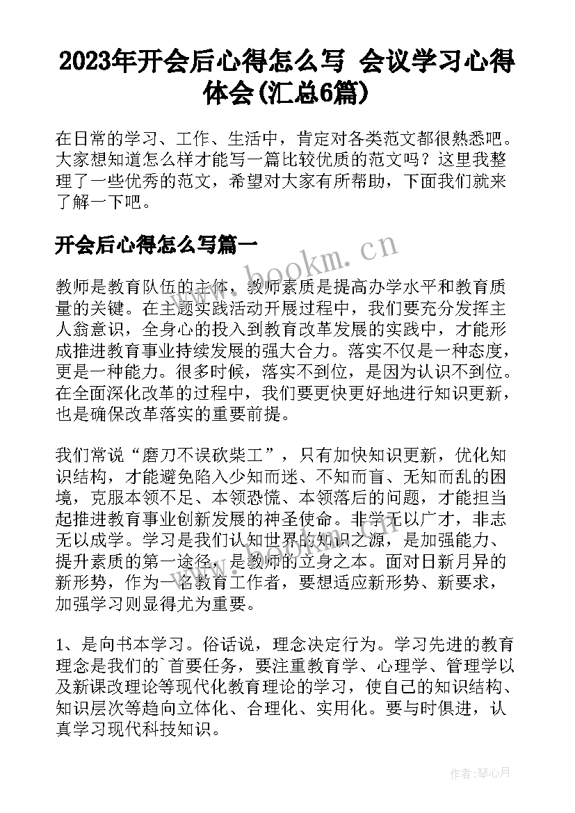 2023年开会后心得怎么写 会议学习心得体会(汇总6篇)