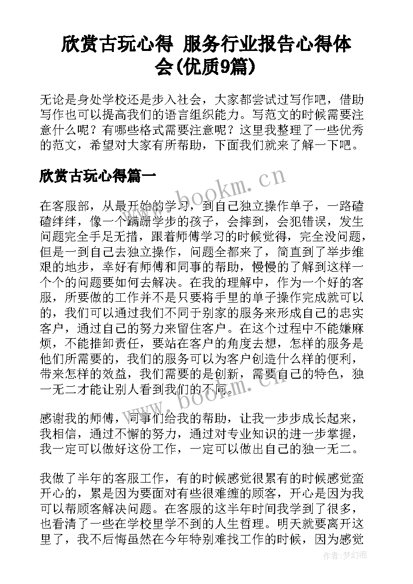 欣赏古玩心得 服务行业报告心得体会(优质9篇)