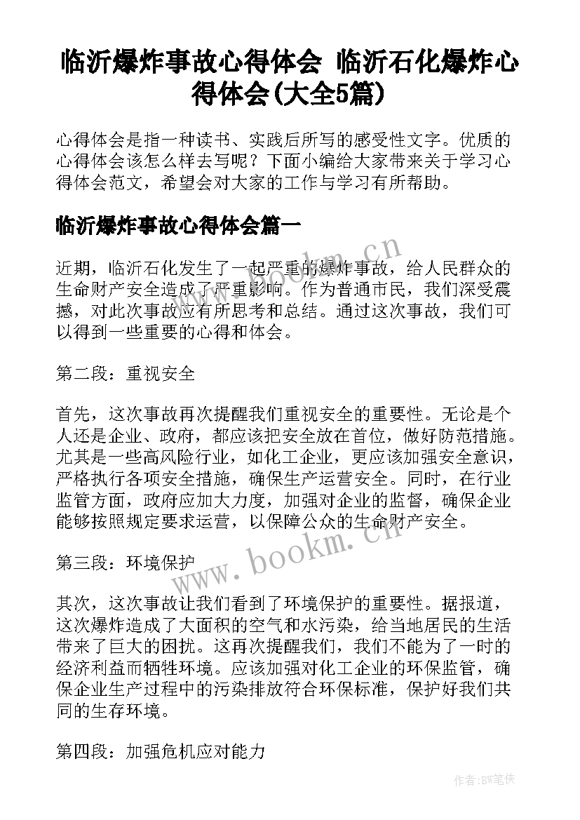 临沂爆炸事故心得体会 临沂石化爆炸心得体会(大全5篇)