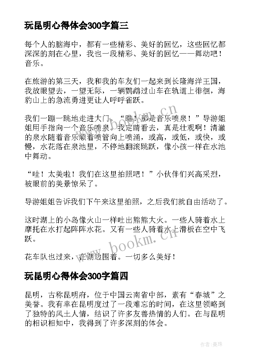 2023年玩昆明心得体会300字(实用8篇)