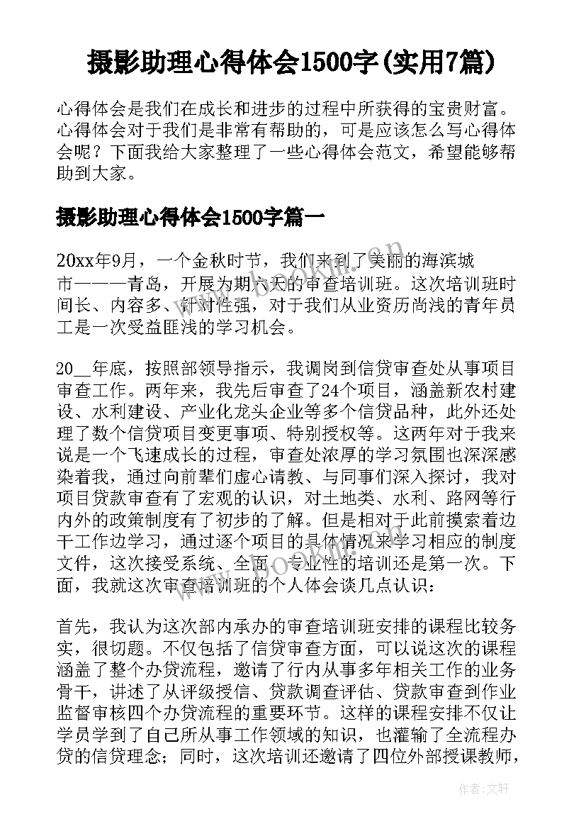 摄影助理心得体会1500字(实用7篇)