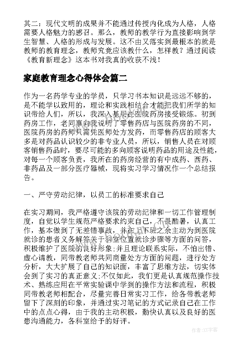 家庭教育理念心得体会(优秀7篇)