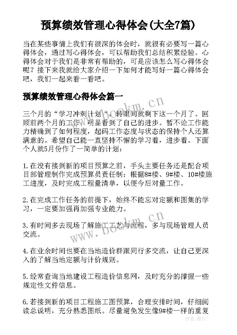 预算绩效管理心得体会(大全7篇)