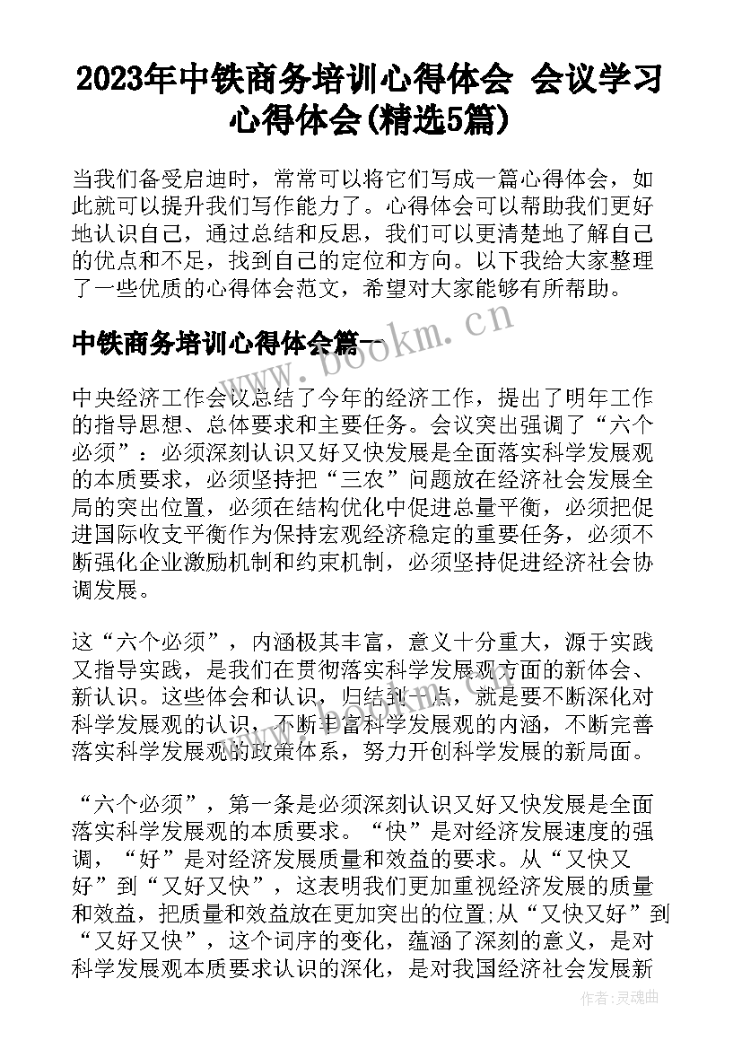 2023年中铁商务培训心得体会 会议学习心得体会(精选5篇)