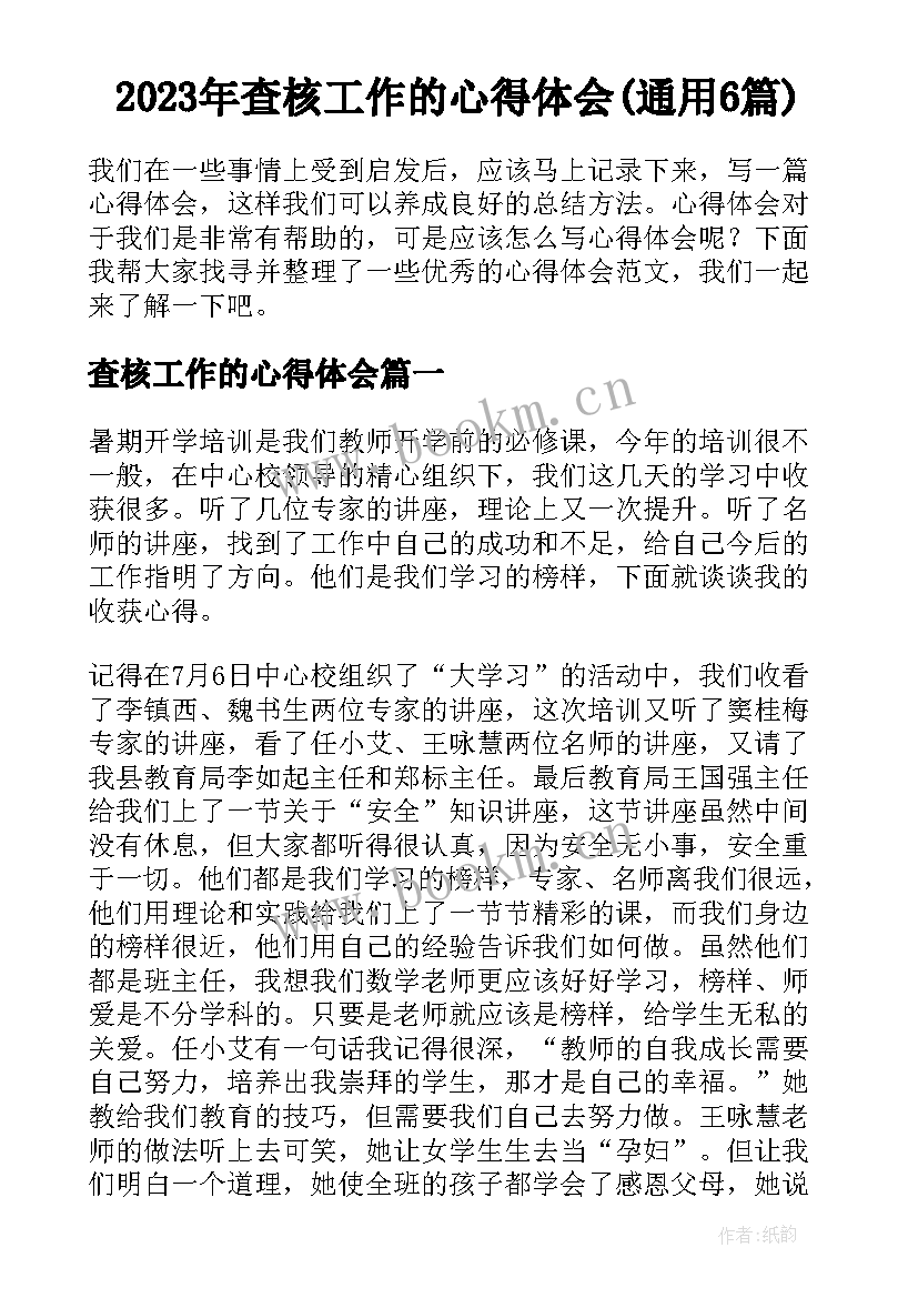 2023年查核工作的心得体会(通用6篇)