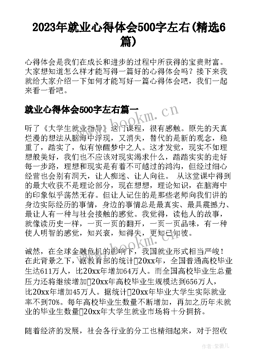 2023年就业心得体会500字左右(精选6篇)