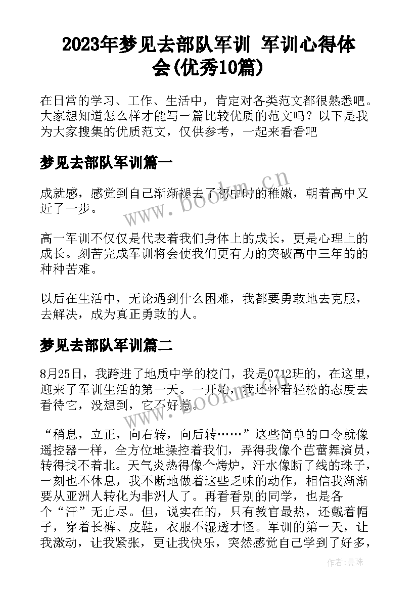 2023年梦见去部队军训 军训心得体会(优秀10篇)