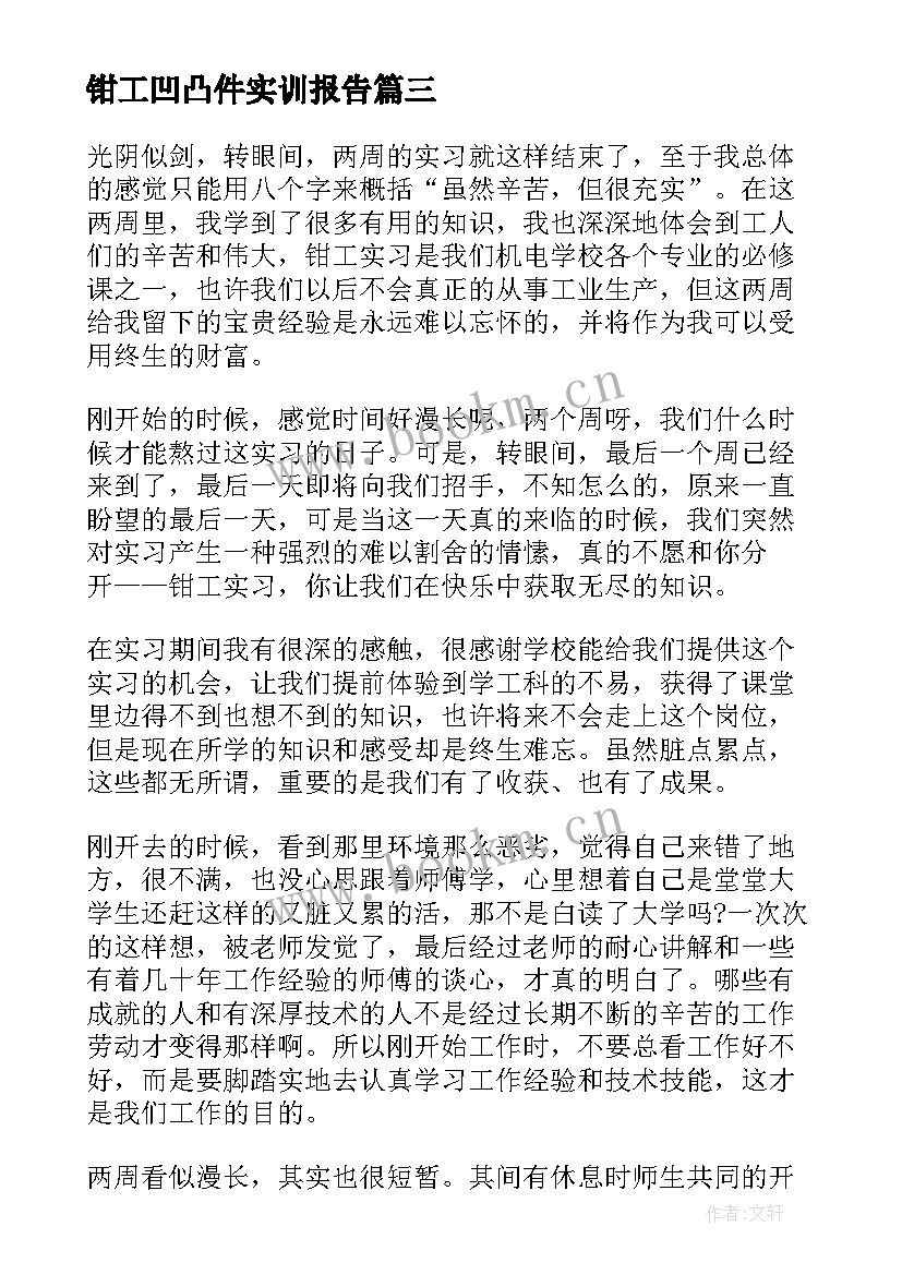 2023年钳工凹凸件实训报告 钳工实训心得体会(精选9篇)