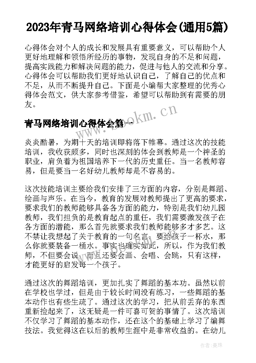 2023年青马网络培训心得体会(通用5篇)