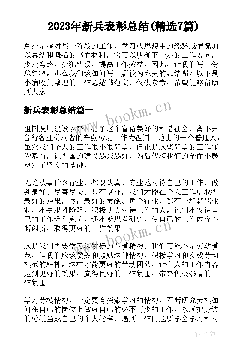 2023年新兵表彰总结(精选7篇)