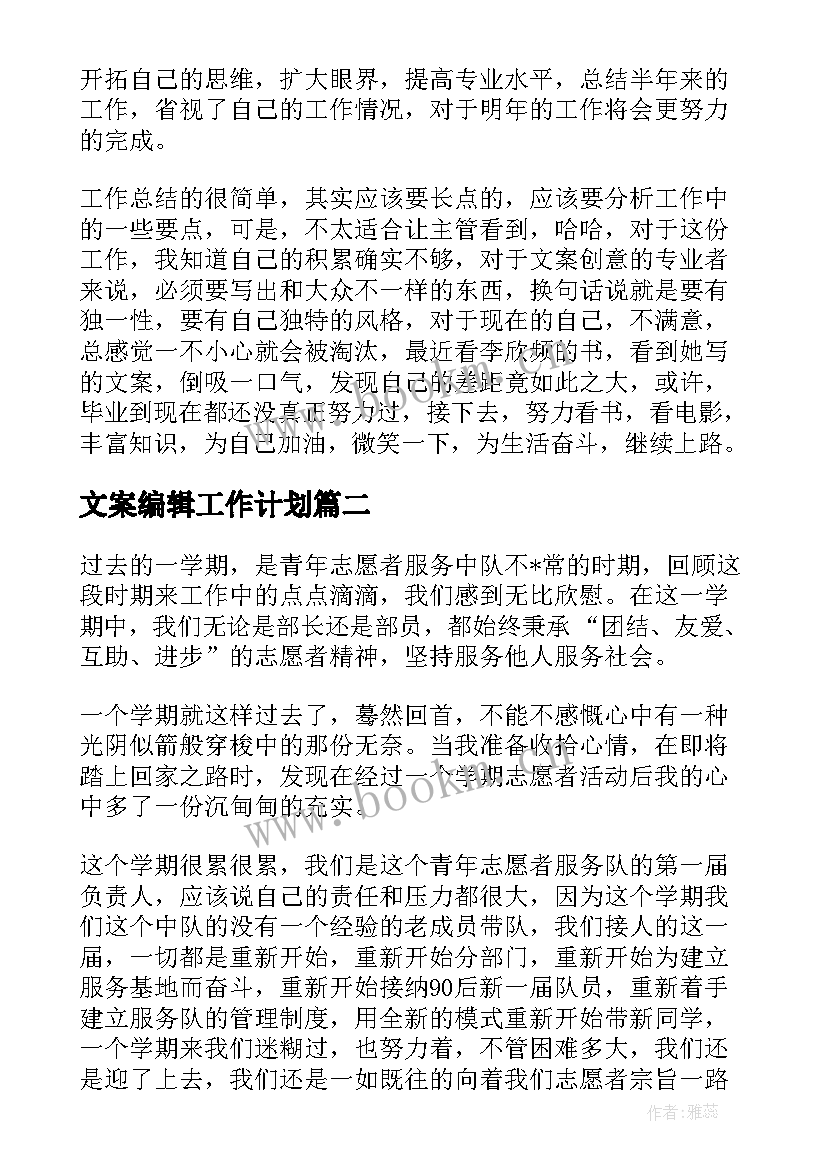 2023年文案编辑工作计划(汇总5篇)