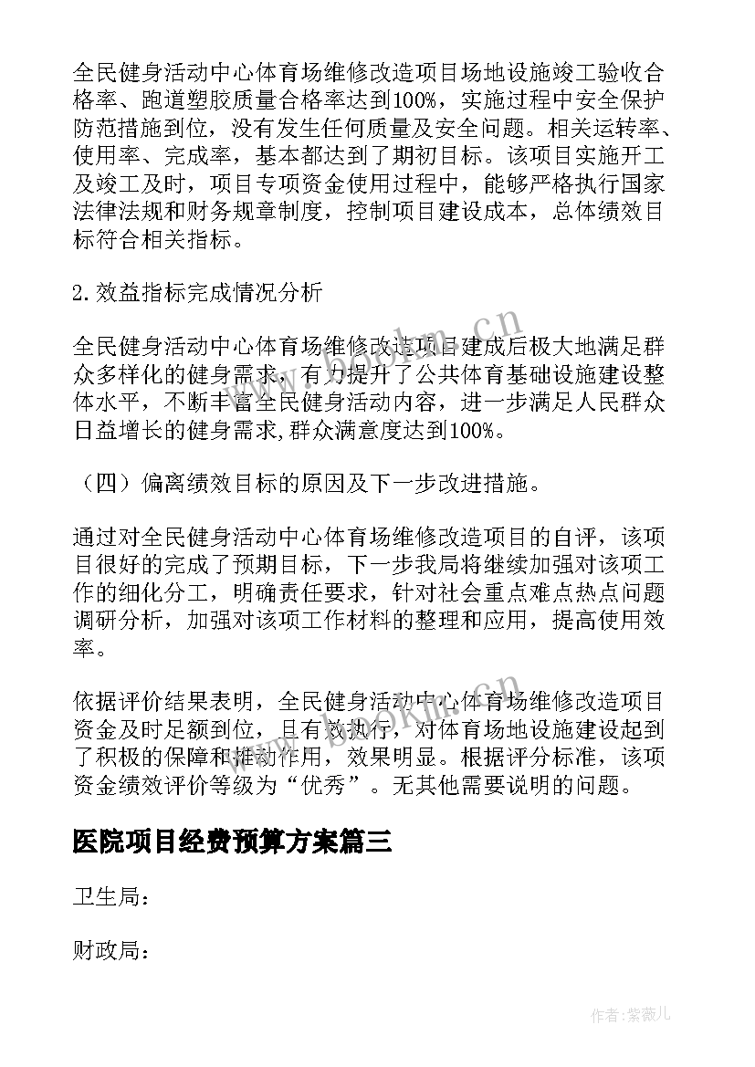 2023年医院项目经费预算方案(优秀10篇)