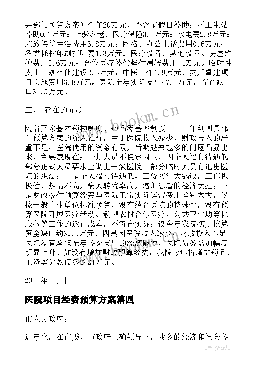 2023年医院项目经费预算方案(优秀10篇)