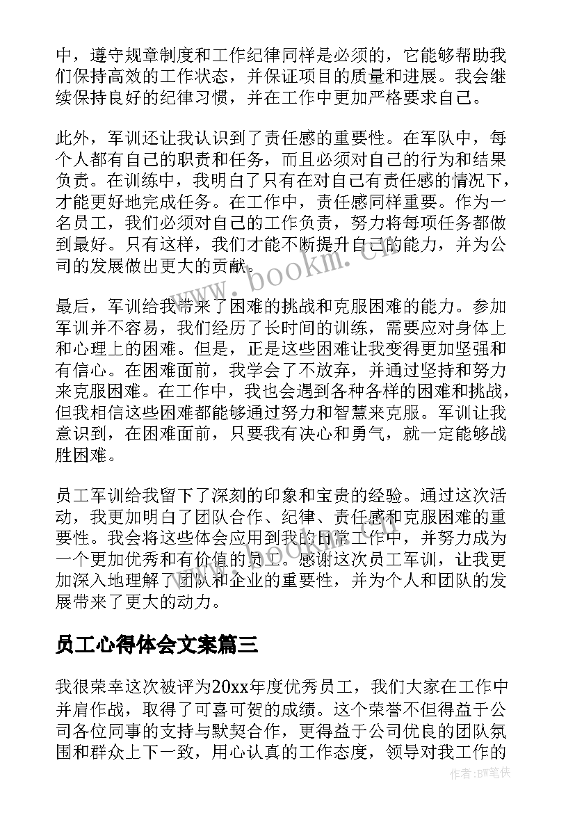 最新员工心得体会文案 员工的心得体会(模板6篇)