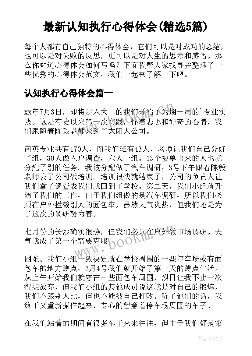 最新认知执行心得体会(精选5篇)