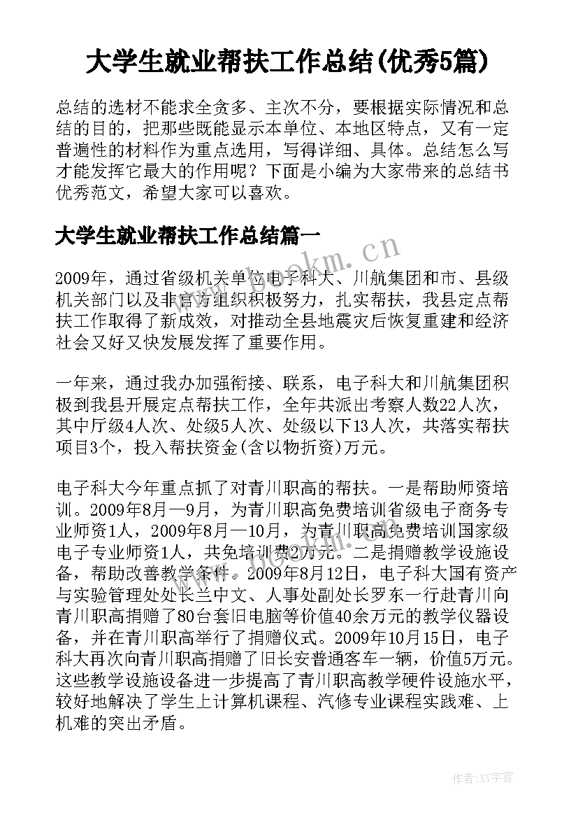 大学生就业帮扶工作总结(优秀5篇)