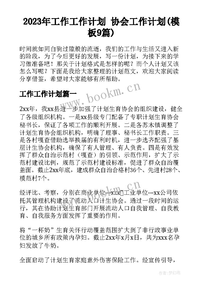 2023年工作工作计划 协会工作计划(模板9篇)