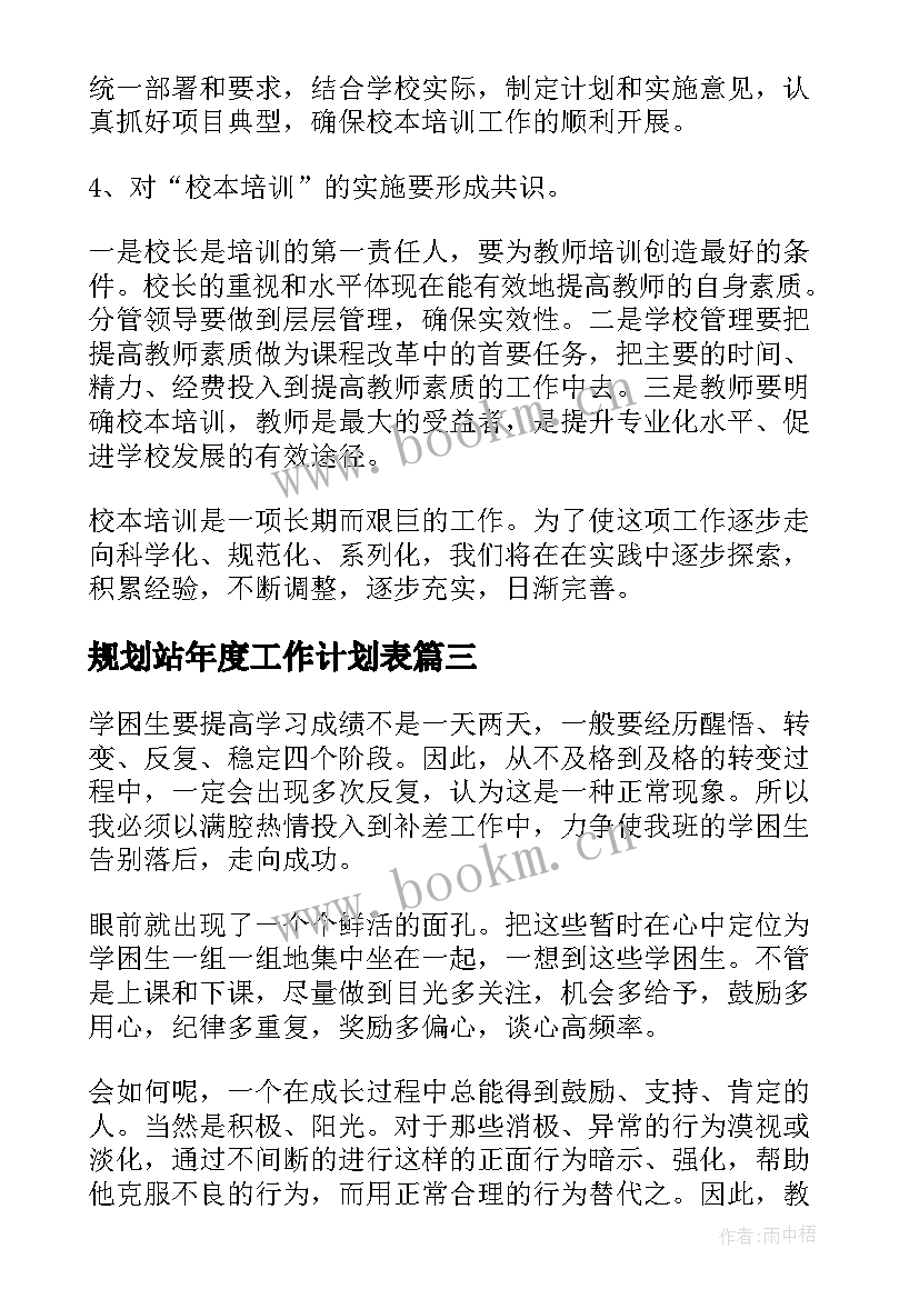 最新规划站年度工作计划表(模板7篇)