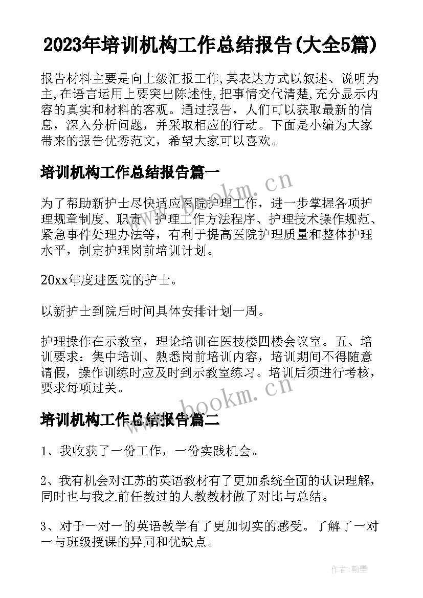 2023年培训机构工作总结报告(大全5篇)