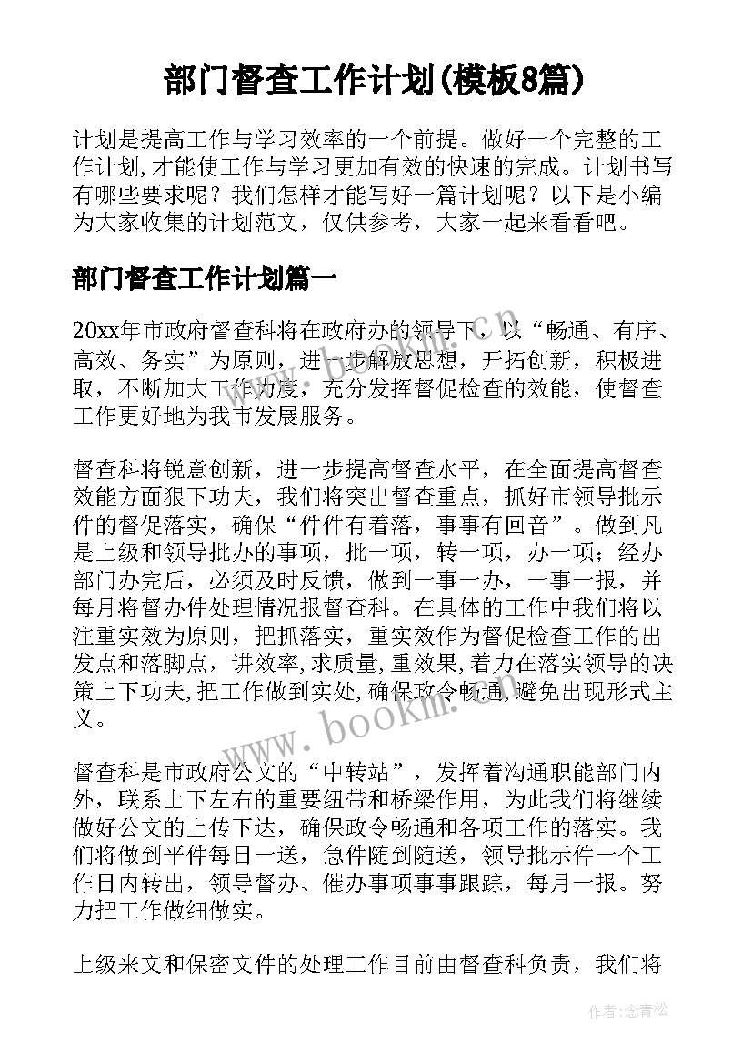 部门督查工作计划(模板8篇)