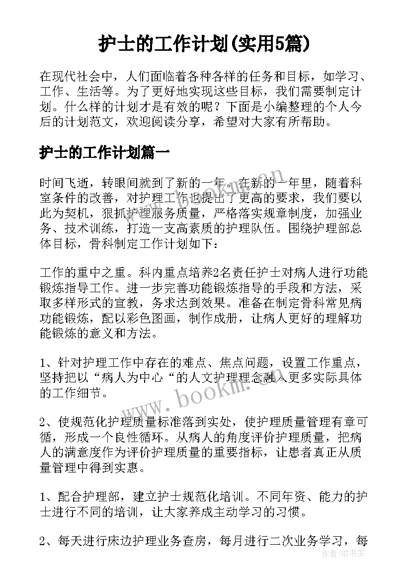 护士的工作计划(实用5篇)