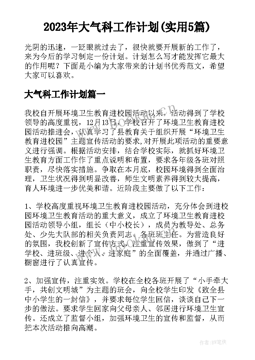 2023年大气科工作计划(实用5篇)