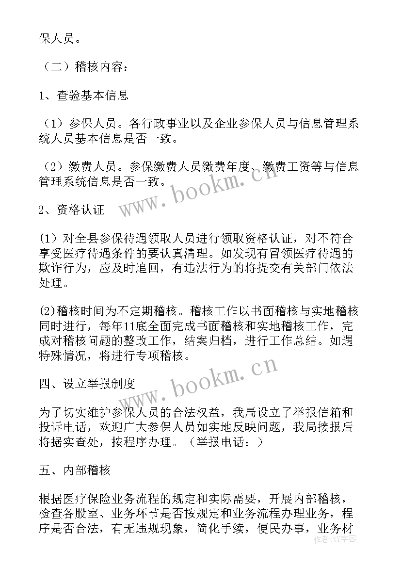 医保稽核专项工作计划(大全5篇)