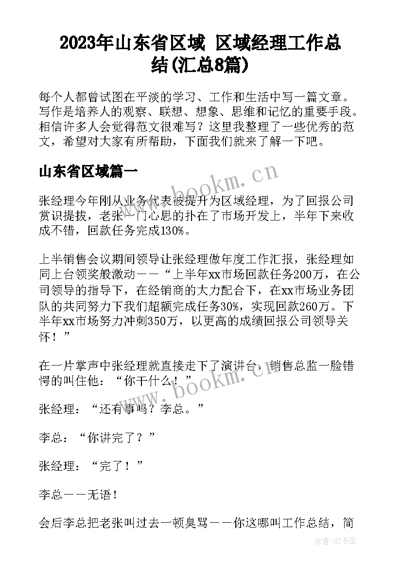 2023年山东省区域 区域经理工作总结(汇总8篇)