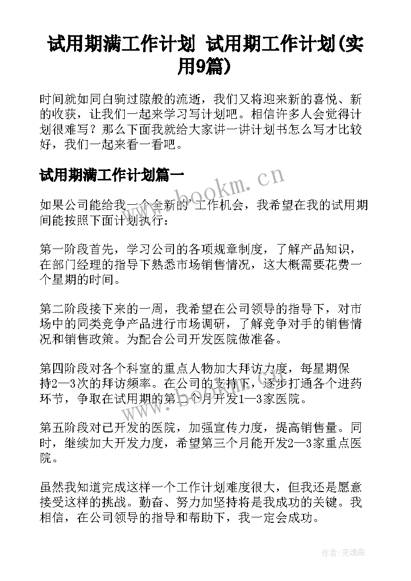 试用期满工作计划 试用期工作计划(实用9篇)