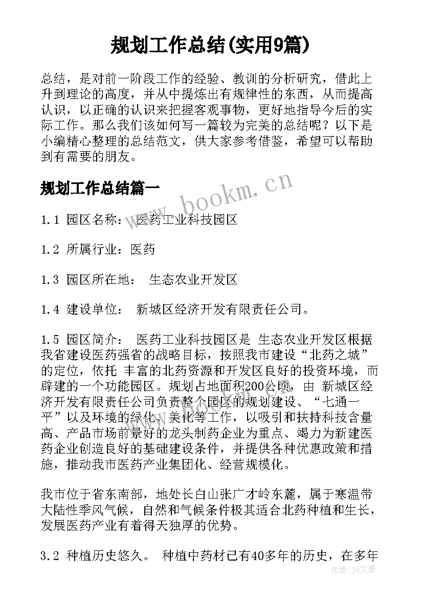 规划工作总结(实用9篇)