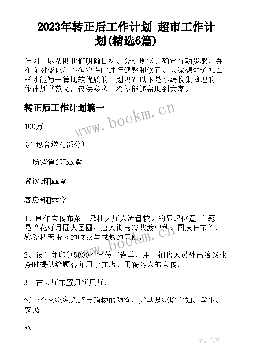 2023年转正后工作计划 超市工作计划(精选6篇)