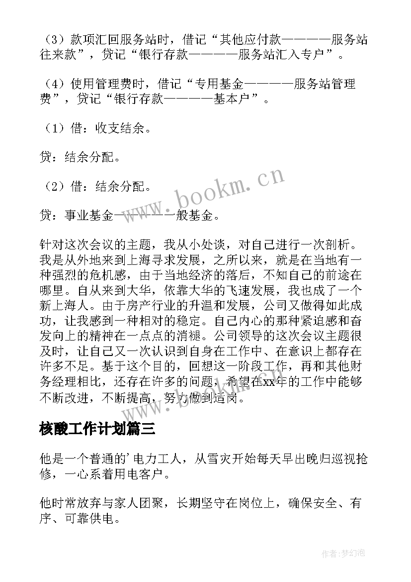 最新核酸工作计划(模板10篇)