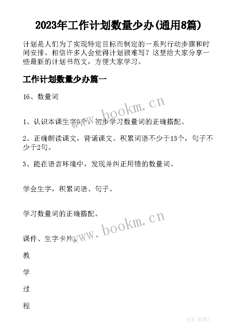 2023年工作计划数量少办(通用8篇)