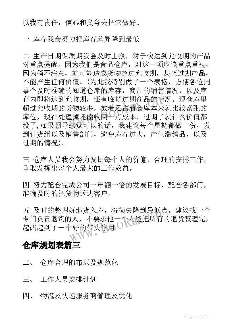 2023年仓库规划表 仓库工作计划(实用6篇)