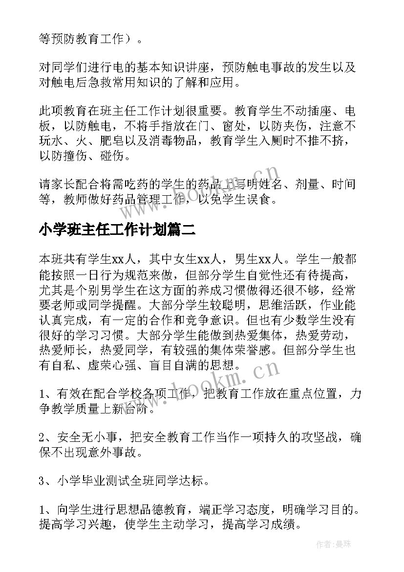 2023年小学班主任工作计划(模板6篇)