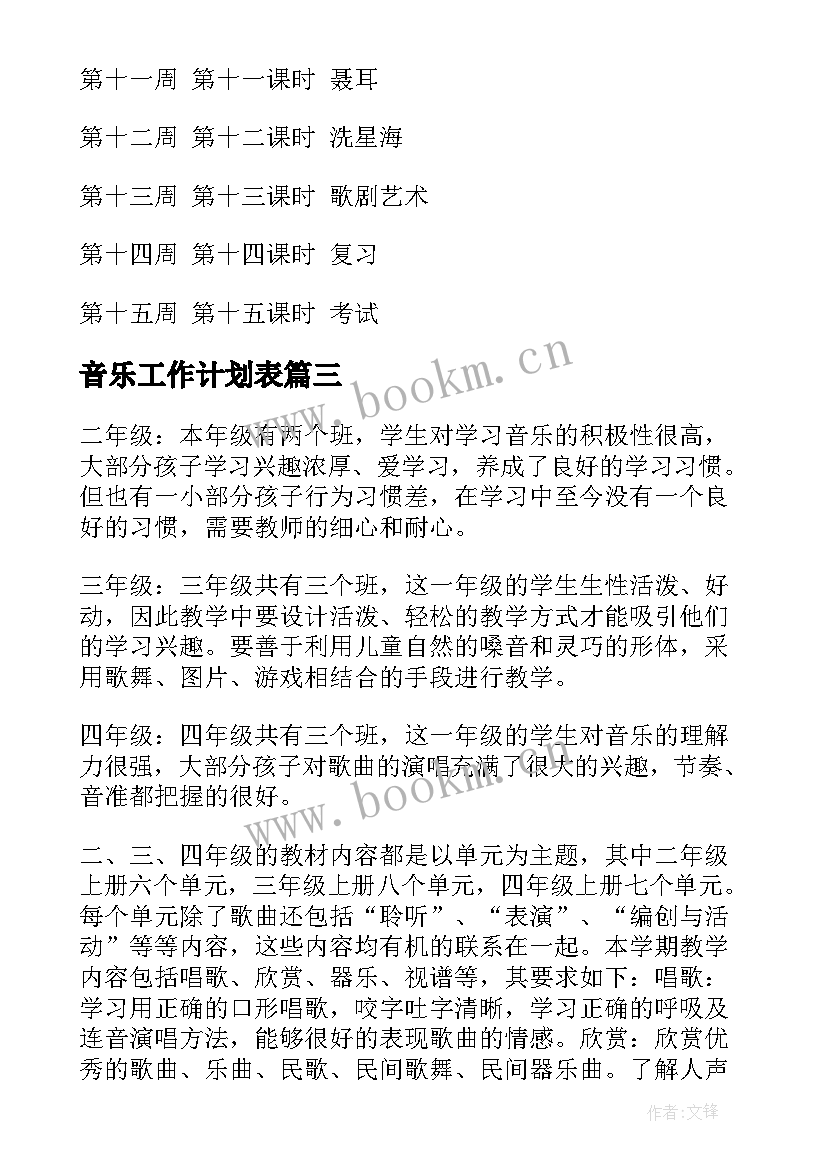 最新音乐工作计划表 音乐工作计划(通用6篇)