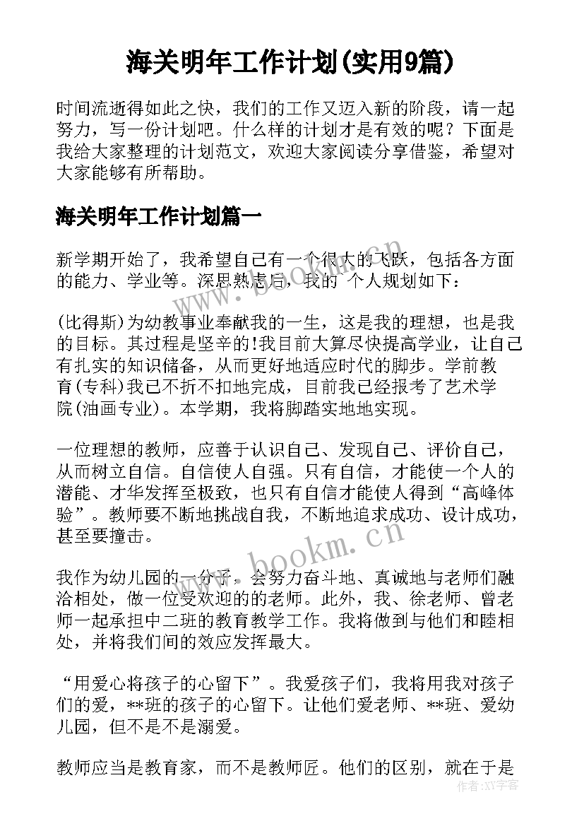 海关明年工作计划(实用9篇)