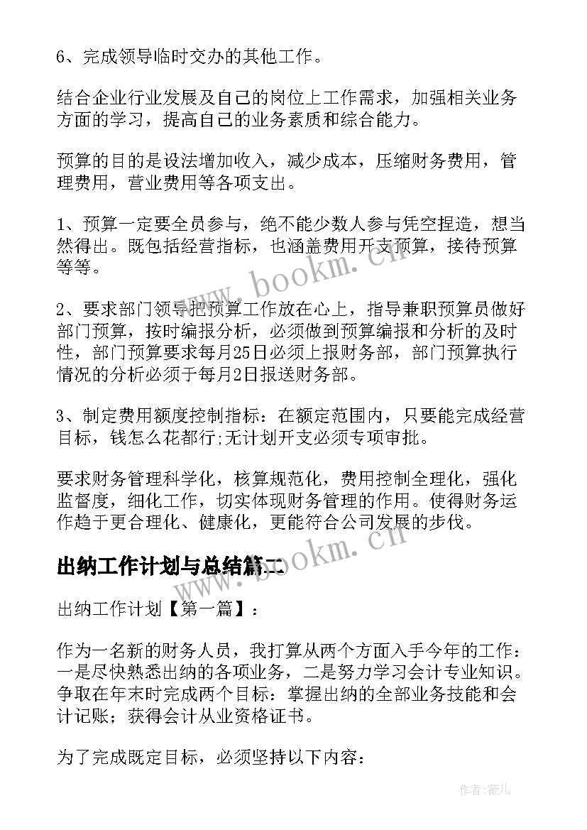 最新出纳工作计划与总结 出纳工作计划(模板6篇)