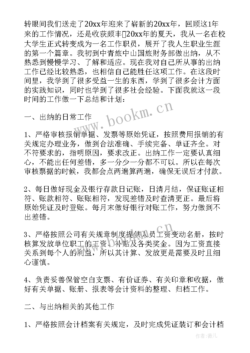 最新出纳工作计划与总结 出纳工作计划(模板6篇)