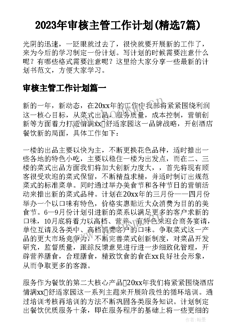 2023年审核主管工作计划(精选7篇)