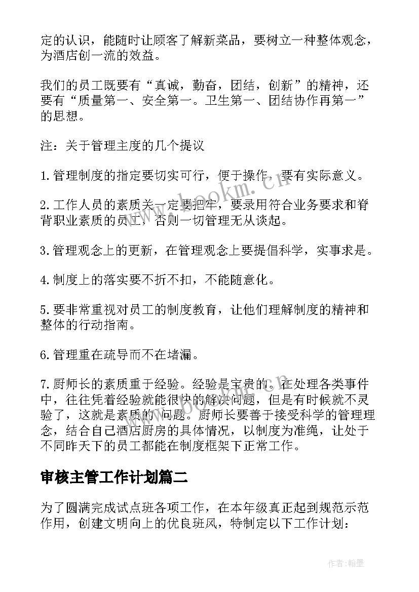 2023年审核主管工作计划(精选7篇)